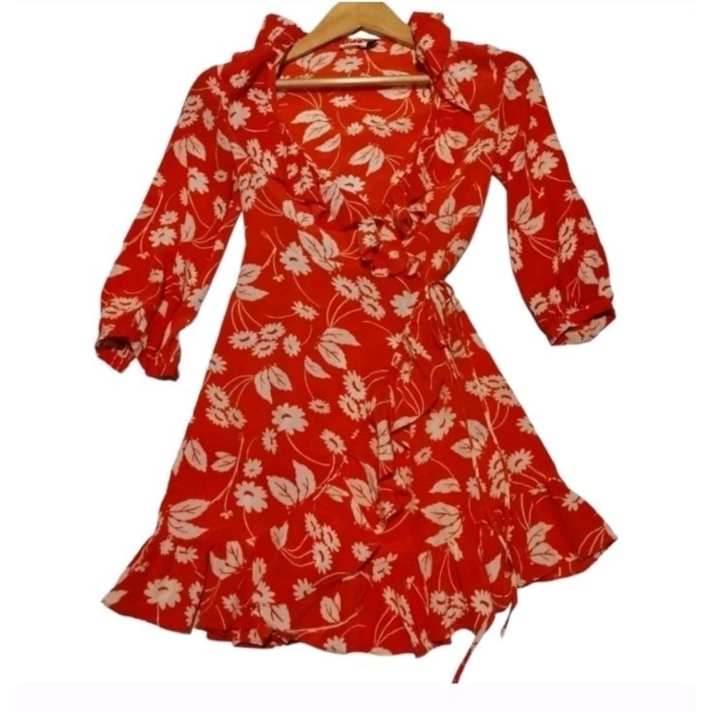 RIXO Women's Abigail Mini Dress Abstract Daisy Silk Dress Party Feminine